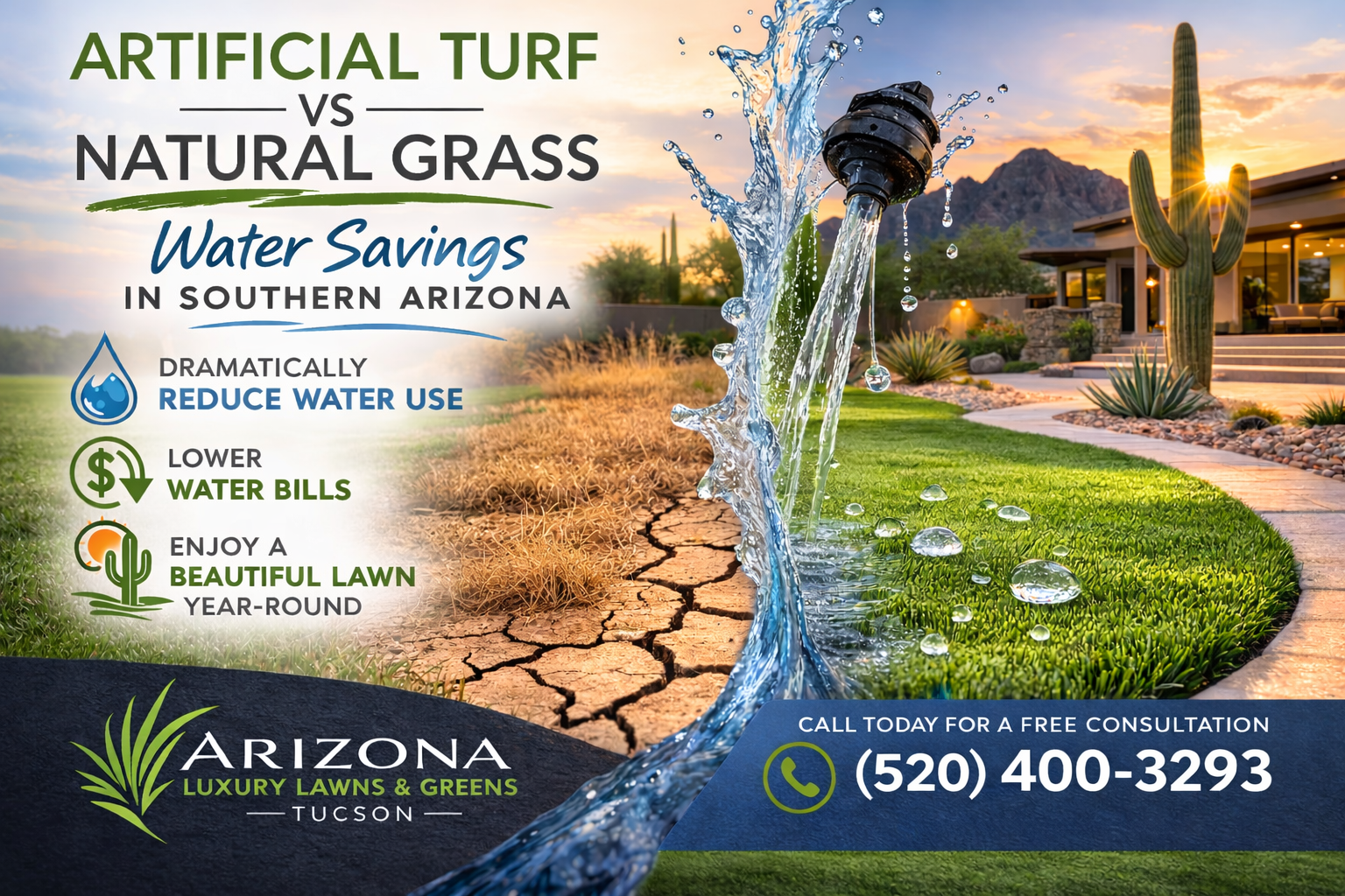 Artificial Turf vs Natural Grass Water Savings in Southern Arizona-1