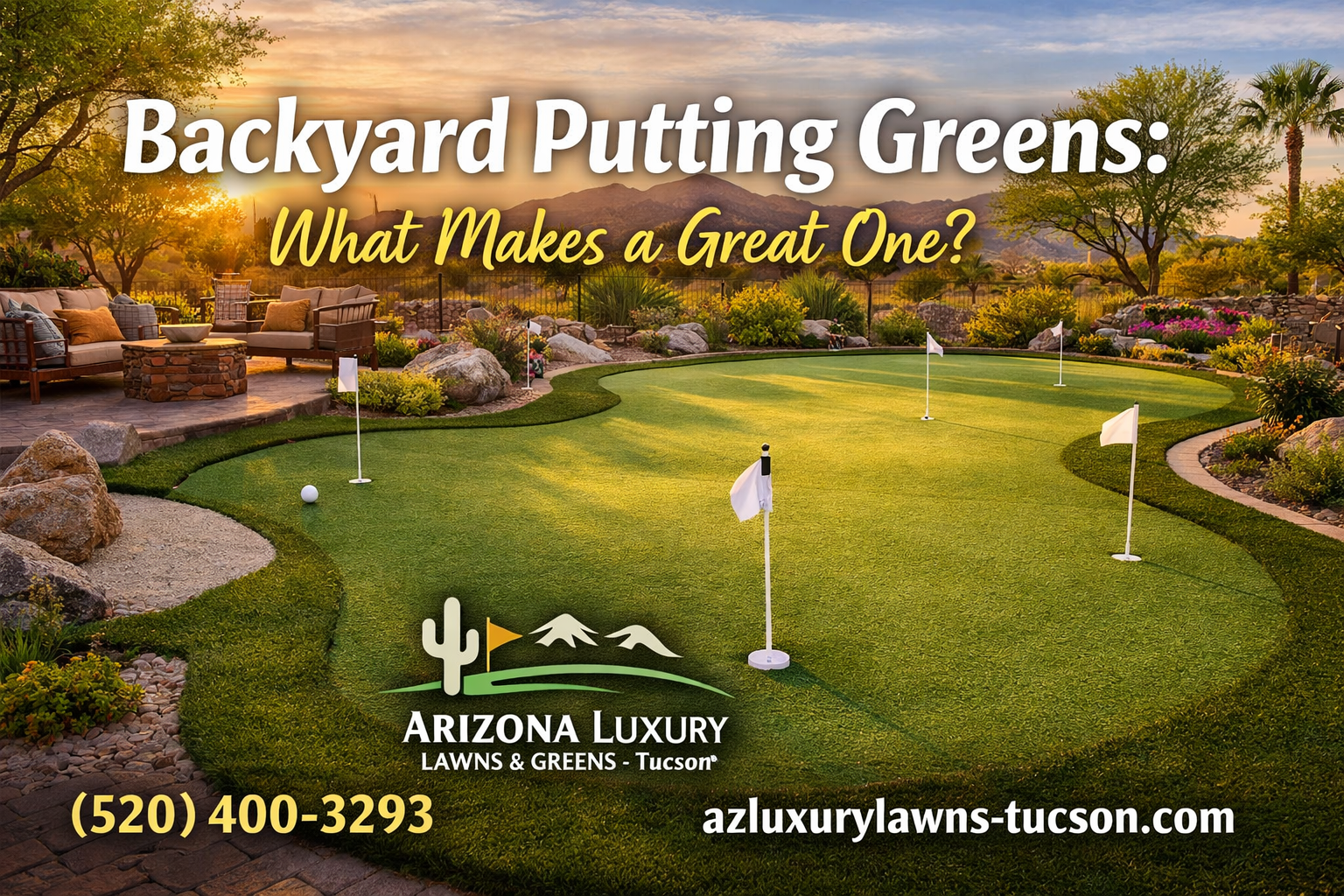 Luxury backyard putting green in Southern Arizona with premium artificial turf, designed by Arizona Luxury Lawns & Greens Tucson