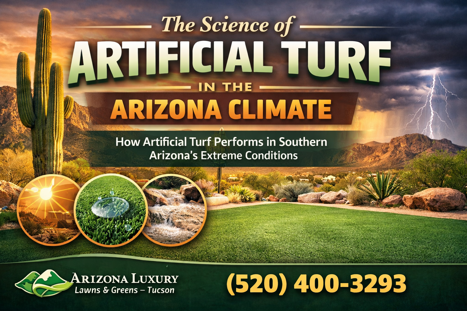 Artificial turf performance in Arizona climate showing heat, UV sun, and monsoon drainage for Southern Arizona landscapes