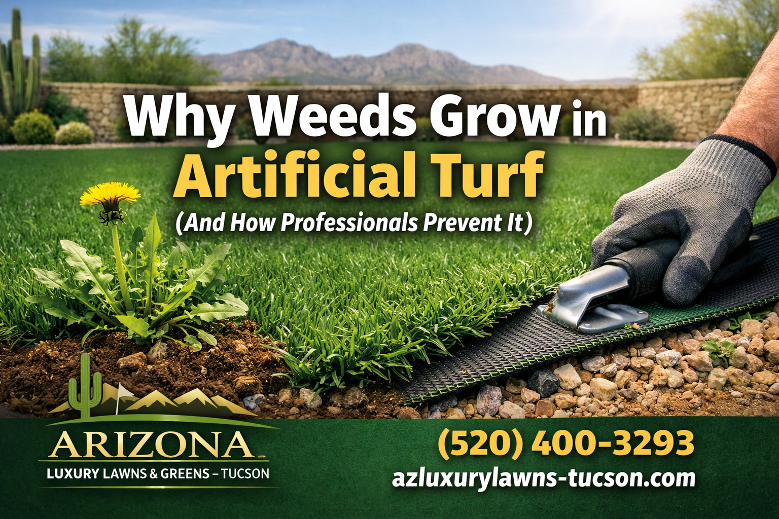 Artificial turf system in Tucson AZ showing how professionals prevent weeds with proper base and weed barrier