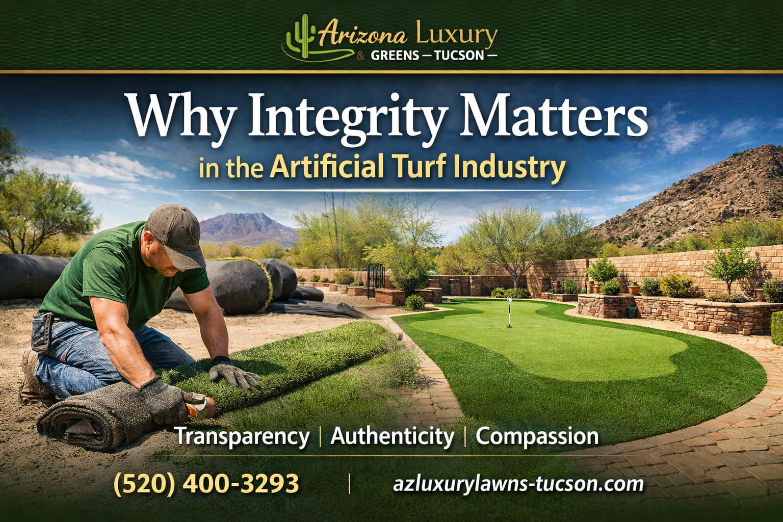 Artificial turf installation with values of transparency, authenticity and compassion by Arizona Luxury Lawns & Greens - Tucson